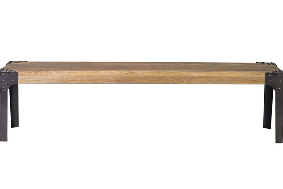 Banc industriel en bois manguier massif et métal noir L180 cm MADISON