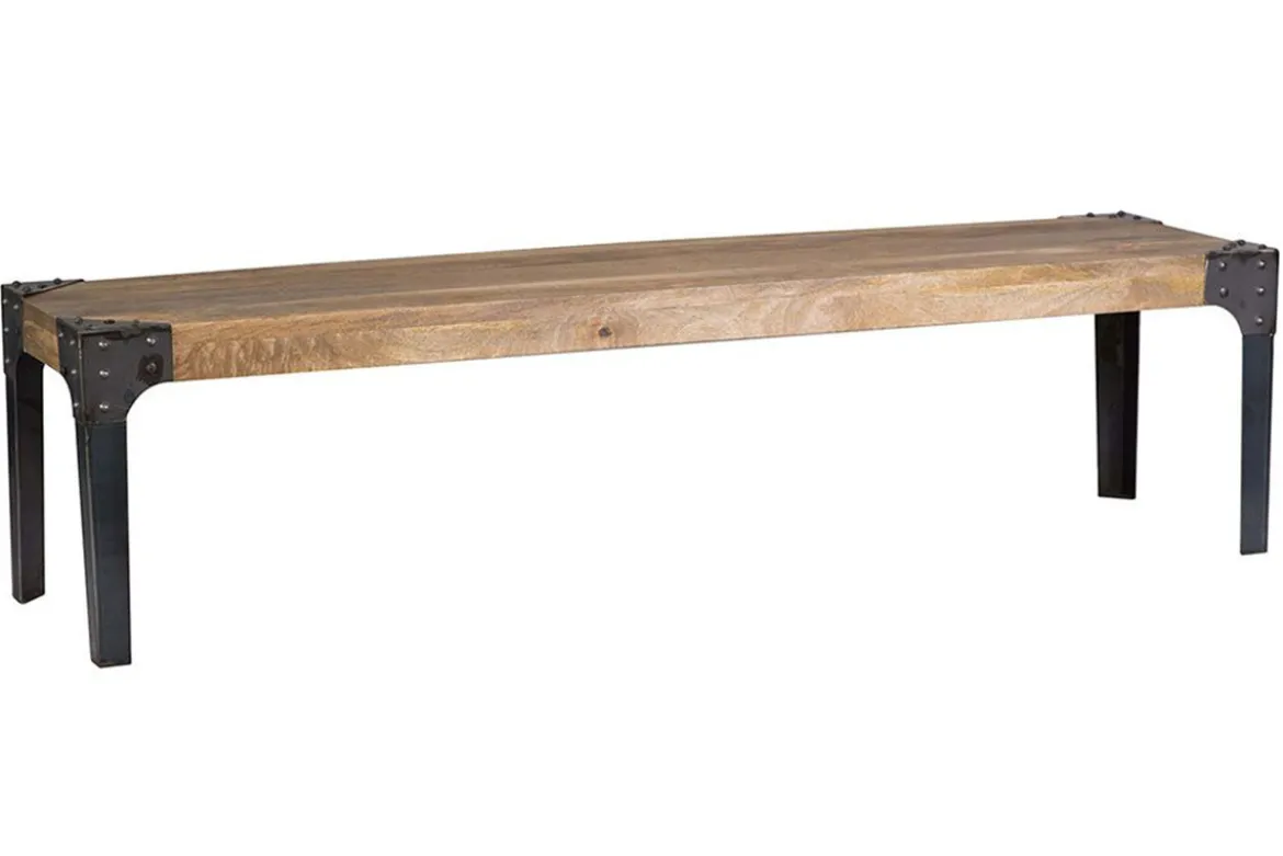 Banc industriel en bois manguier massif et métal noir L180 cm MADISON
