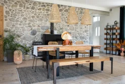 Banc industriel en bois manguier massif et métal noir L180 cm MADISON