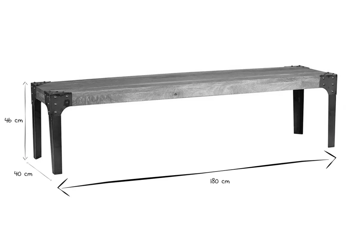 Banc industriel en bois manguier massif et métal noir L180 cm MADISON