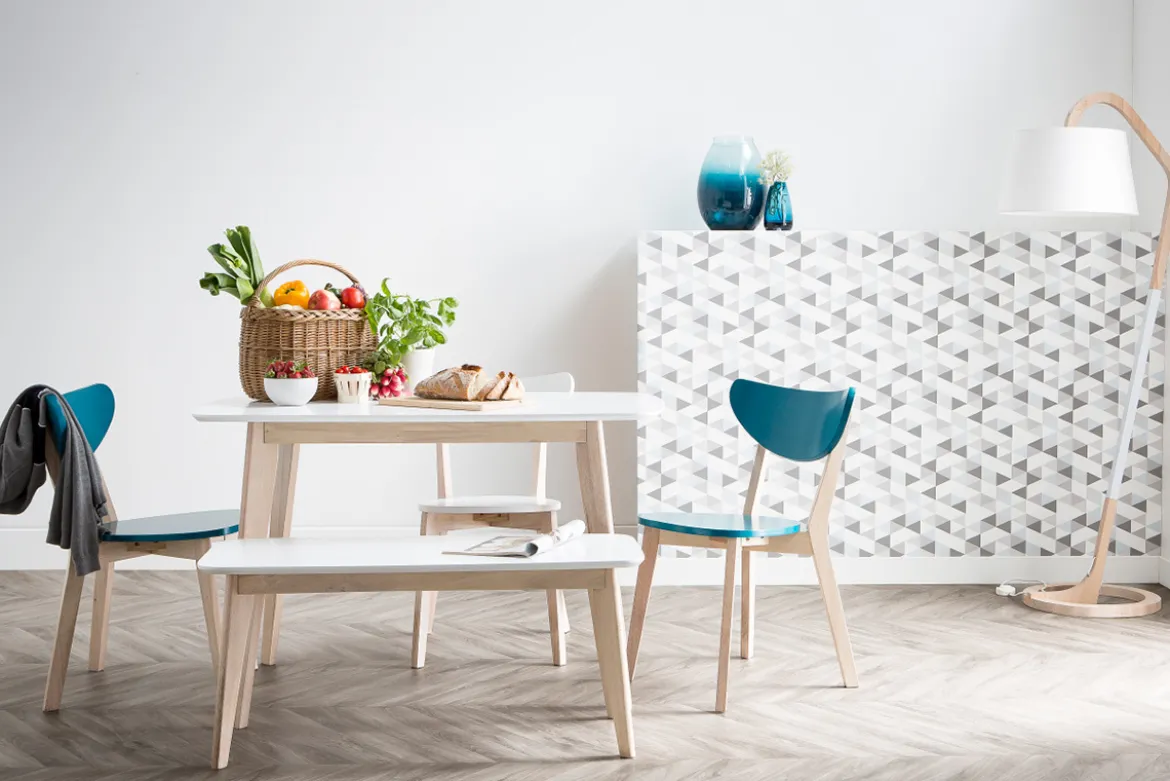 Banc scandinave blanc et bois clair L100 cm LEENA