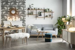 Banc scandinave blanc et bois clair L100 cm LEENA