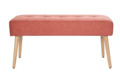 Banc scandinave capitonné en tissu effet velours texturé terracotta et bois clair L96 cm GUESTA