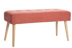 Banc scandinave capitonné en tissu effet velours texturé terracotta et bois clair L96 cm GUESTA