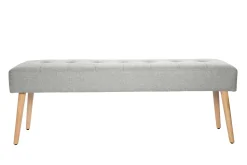 Banc scandinave capitonné en tissu effet velours texturé gris clair et bois clair L130 cm GUESTA