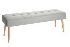 Banc scandinave capitonné en tissu effet velours texturé gris clair et bois clair L130 cm GUESTA