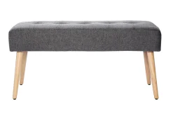 Banc scandinave capitonné en tissu effet velours texturé gris foncé et bois clair L96 cm GUESTA