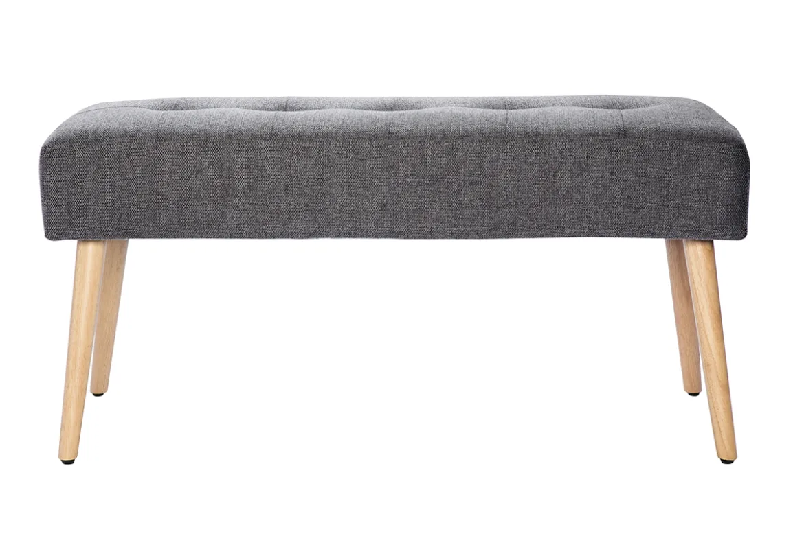 Banc scandinave capitonné en tissu effet velours texturé gris foncé et bois clair L96 cm GUESTA