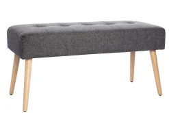 Banc scandinave capitonné en tissu effet velours texturé gris foncé et bois clair L96 cm GUESTA