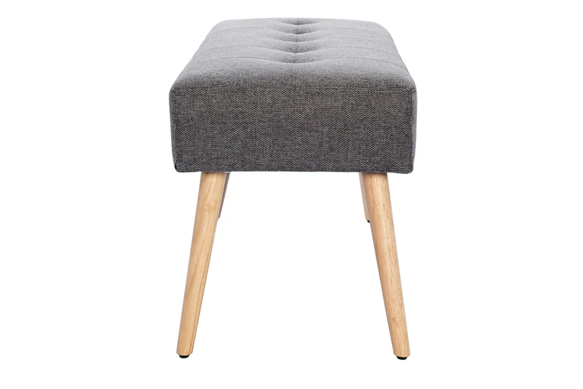 Banc scandinave capitonné en tissu effet velours texturé gris foncé et bois clair L96 cm GUESTA