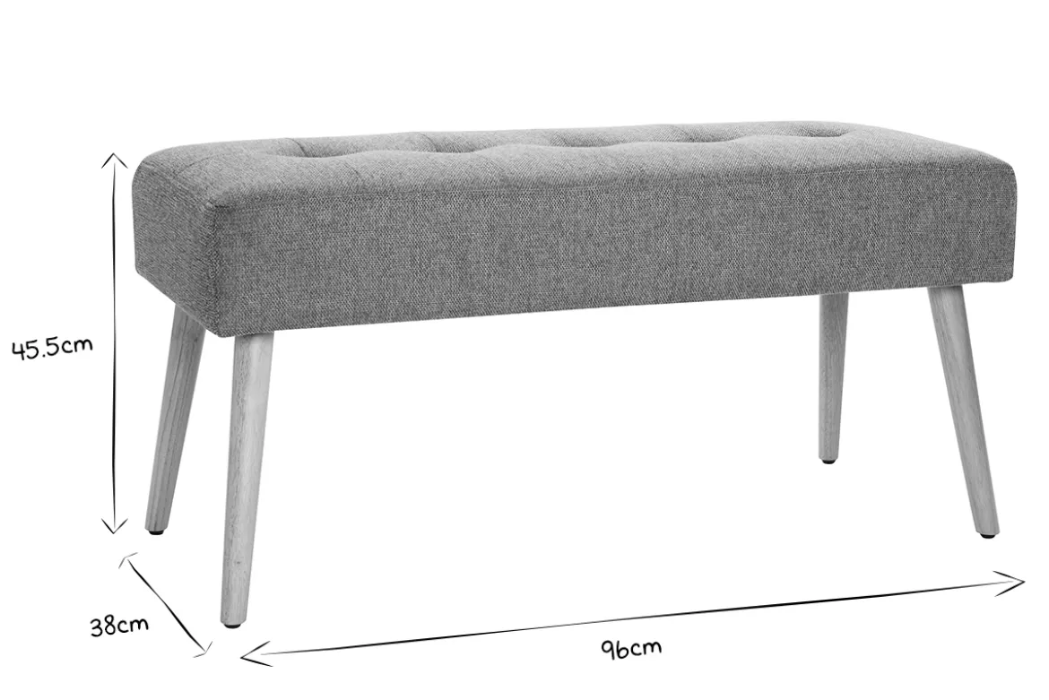 Banc scandinave capitonné en tissu effet velours texturé gris foncé et bois clair L96 cm GUESTA