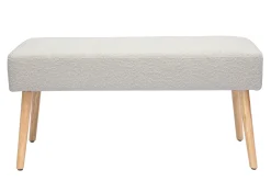 Banc scandinave capitonné en tissu effet laine bouclée blanc et bois clair L96 cm GUESTA