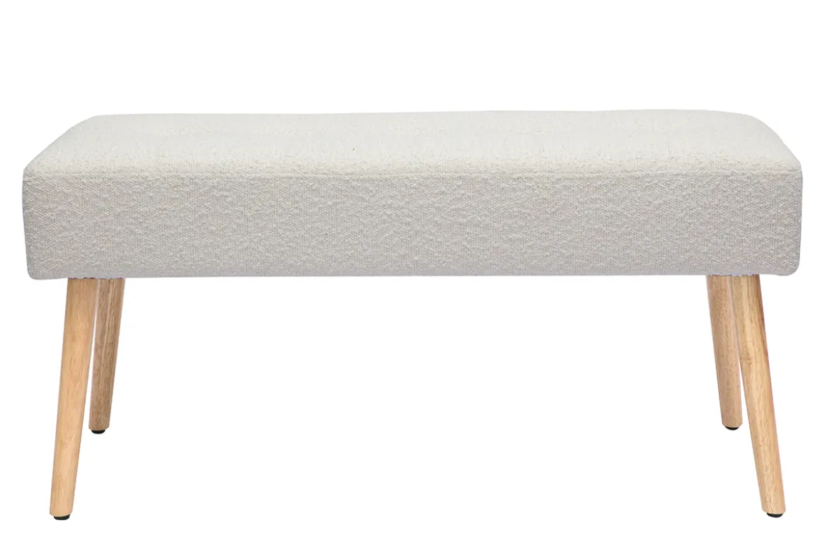 Banc scandinave capitonné en tissu effet laine bouclée blanc et bois clair L96 cm GUESTA