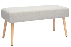 Banc scandinave capitonné en tissu effet laine bouclée blanc et bois clair L96 cm GUESTA