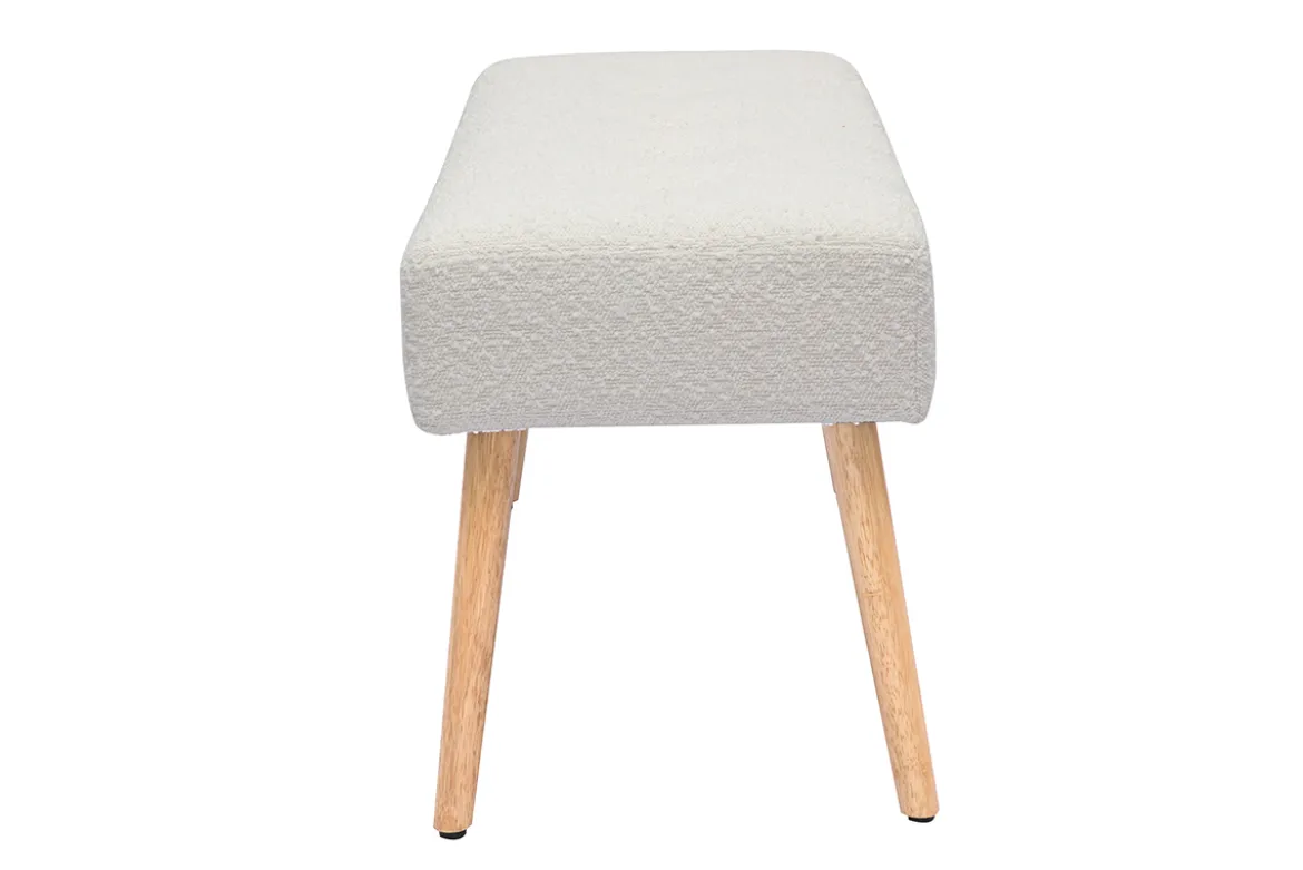 Banc scandinave capitonné en tissu effet laine bouclée blanc et bois clair L96 cm GUESTA