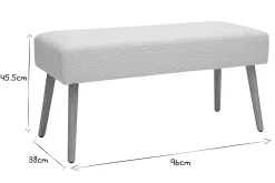 Banc scandinave capitonné en tissu effet laine bouclée blanc et bois clair L96 cm GUESTA