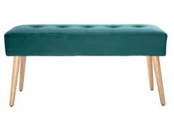 Banc scandinave capitonné en tissu velours bleu pétrole et bois clair L96 cm GUESTA