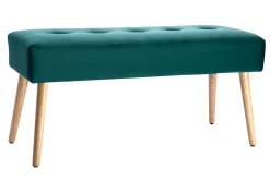 Banc scandinave capitonné en tissu velours bleu pétrole et bois clair L96 cm GUESTA
