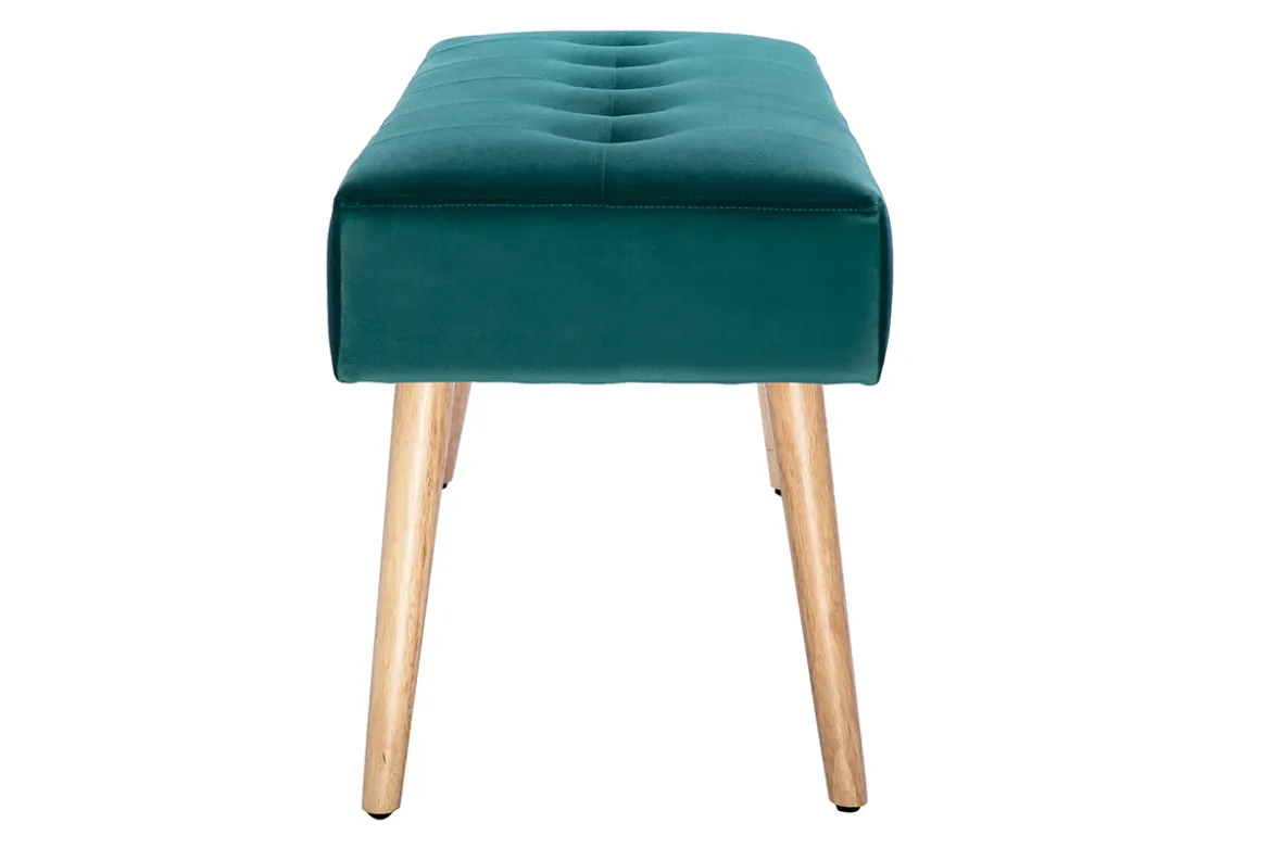 Banc scandinave capitonné en tissu velours bleu pétrole et bois clair L96 cm GUESTA