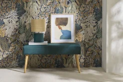 Banc scandinave capitonné en tissu velours bleu pétrole et bois clair L96 cm GUESTA