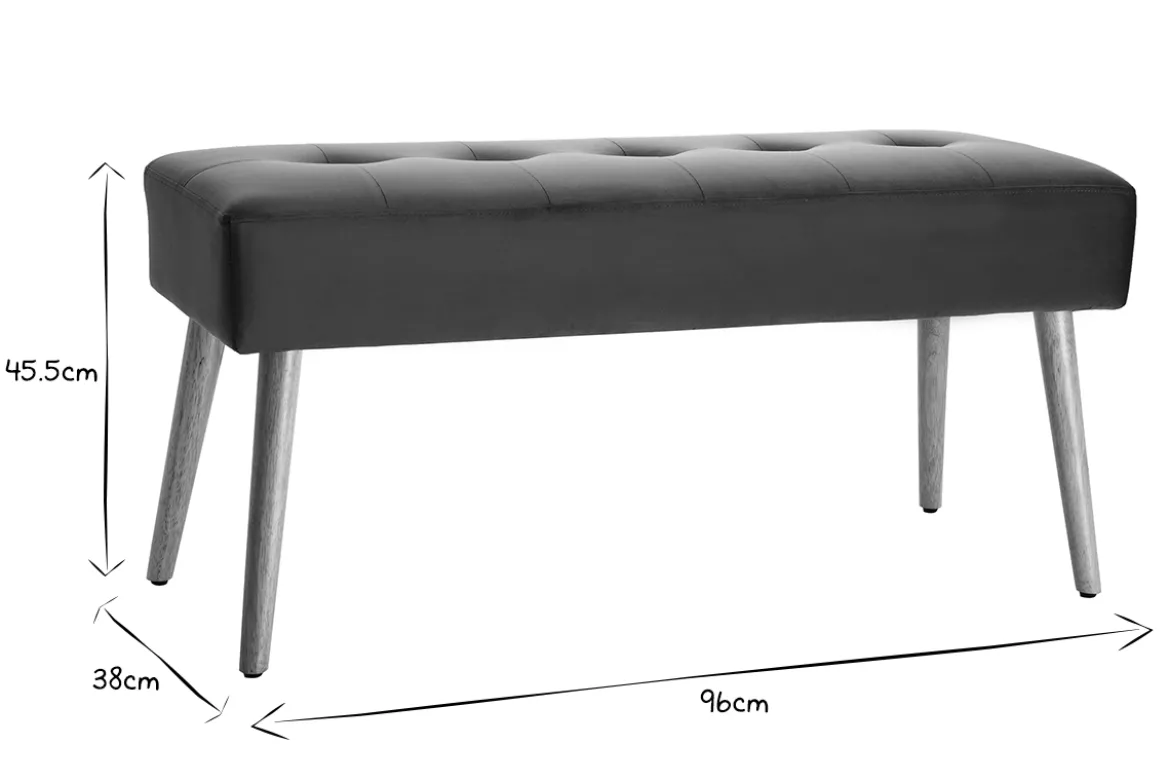 Banc scandinave capitonné en tissu velours bleu pétrole et bois clair L96 cm GUESTA