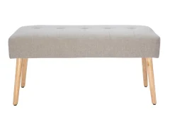 Banc scandinave capitonné en tissu effet velours texturé beige et bois clair L96 cm GUESTA