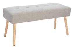 Banc scandinave capitonné en tissu effet velours texturé beige et bois clair L96 cm GUESTA