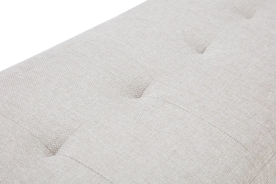 Banc scandinave capitonné en tissu effet velours texturé beige et bois clair L96 cm GUESTA