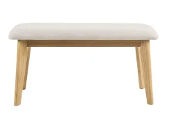 Banc scandinave en tissu effet velours texturé beige et bois clair L92 cm ELION