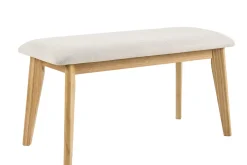 Banc scandinave en tissu effet velours texturé beige et bois clair L92 cm ELION