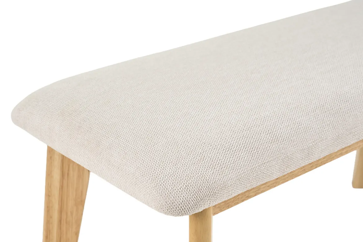Banc scandinave en tissu effet velours texturé beige et bois clair L92 cm ELION