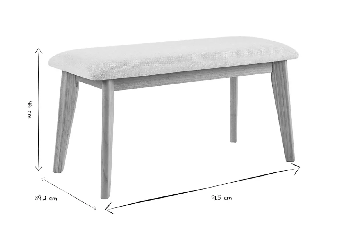 Banc scandinave en tissu effet velours texturé beige et bois clair L92 cm ELION