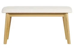 Banc scandinave en tissu effet laine bouclée blanc et bois clair L92 cm ELION