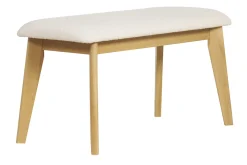 Banc scandinave en tissu effet laine bouclée blanc et bois clair L92 cm ELION