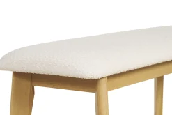 Banc scandinave en tissu effet laine bouclée blanc et bois clair L92 cm ELION