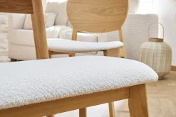 Banc scandinave en tissu effet laine bouclée blanc et bois clair L92 cm ELION