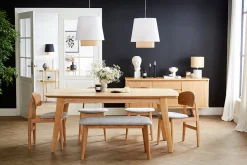Banc scandinave en tissu gris clair et bois clair L92 cm ELION