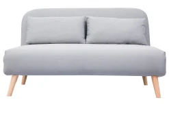 Banquette convertible 2 places en tissu gris clair et bois clair AMIKO