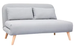 Banquette convertible 2 places en tissu gris clair et bois clair AMIKO
