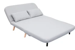 Banquette convertible 2 places en tissu gris clair et bois clair AMIKO