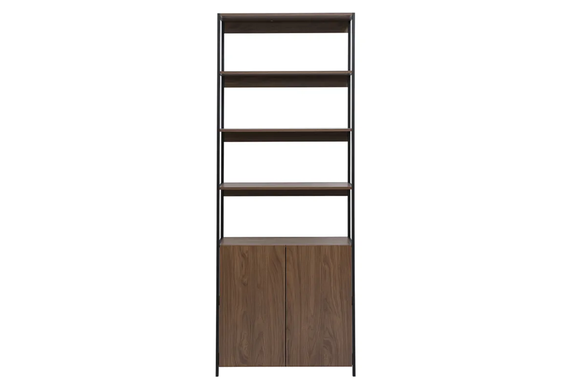 Bibliothèque avec rangements finition bois foncé noyer et métal noir L80 cm MAXENCE