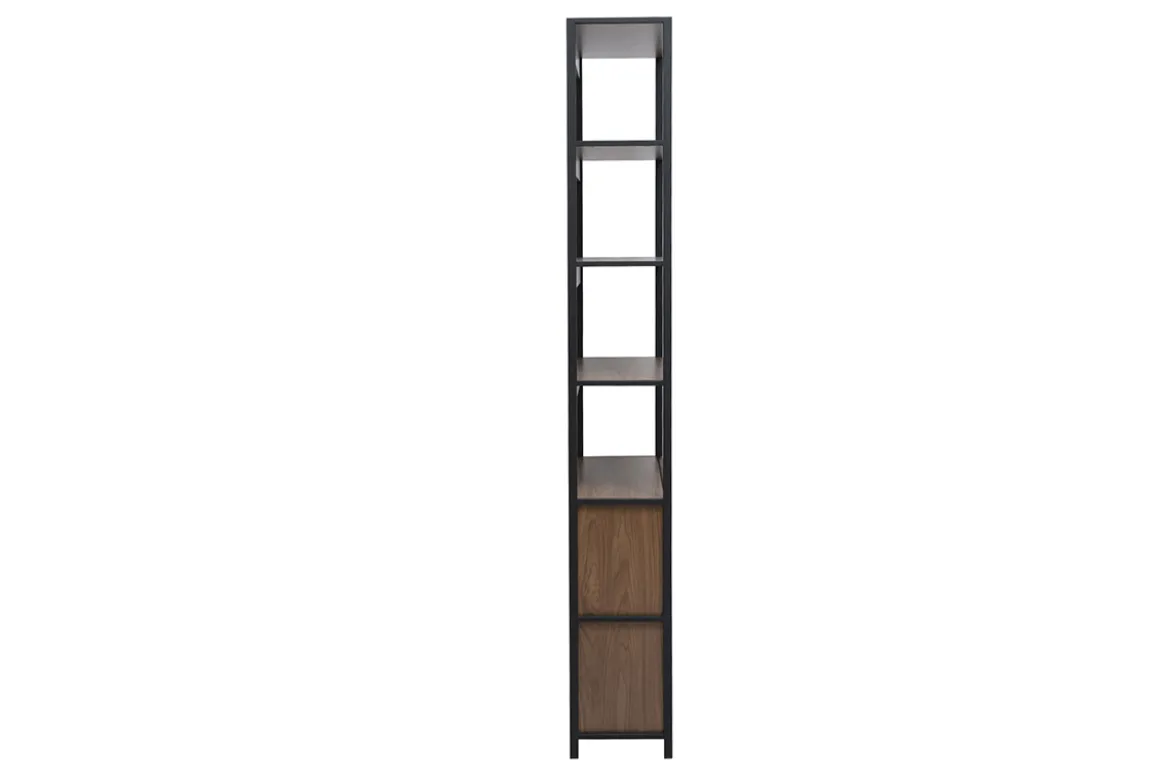 Bibliothèque avec rangements finition bois foncé noyer et métal noir L80 cm MAXENCE