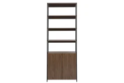 Bibliothèque avec rangements finition bois foncé noyer et métal noir L80 cm MAXENCE