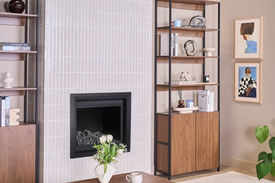 Bibliothèque avec rangements finition bois foncé noyer et métal noir L80 cm MAXENCE