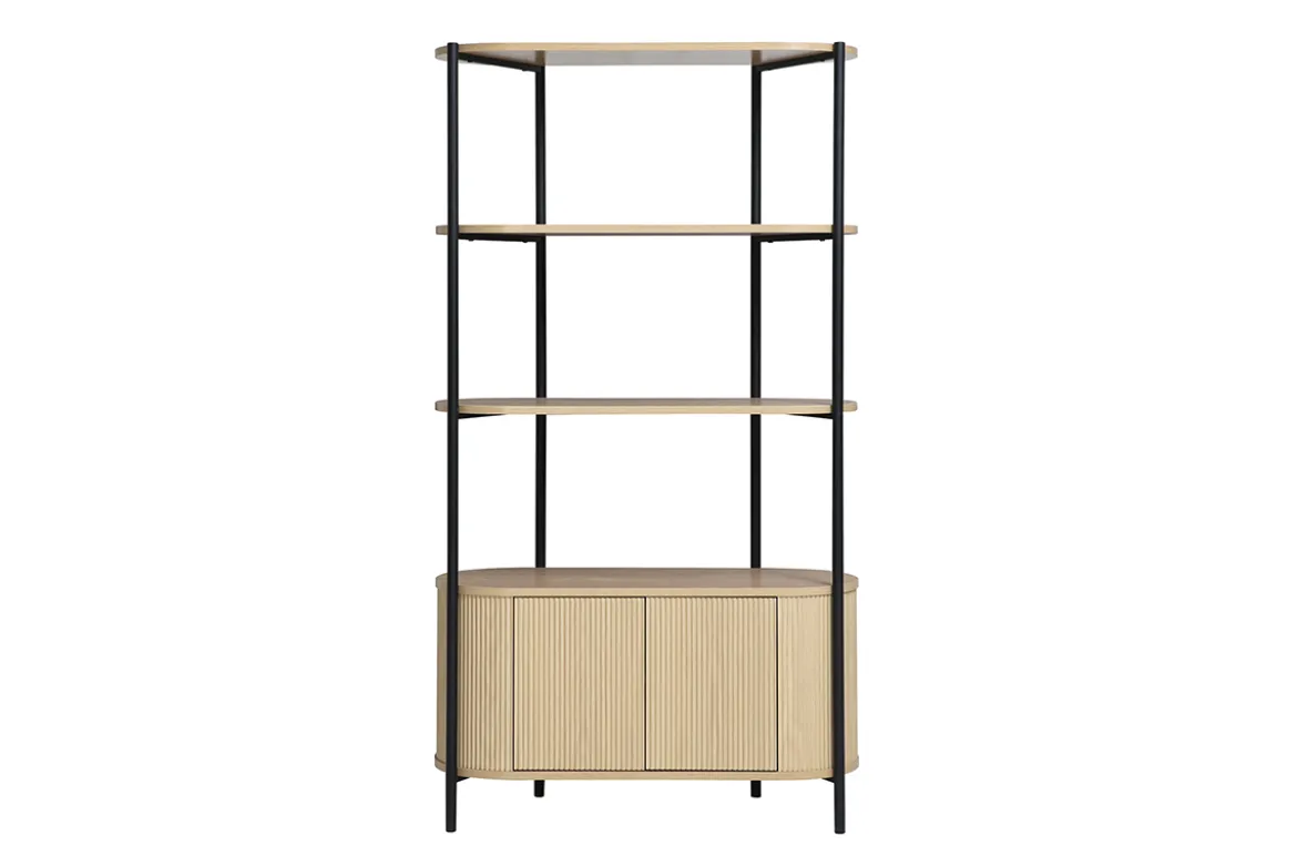 Bibliothèque avec rangements finition bois clair chêne et métal L100 cm ZORA