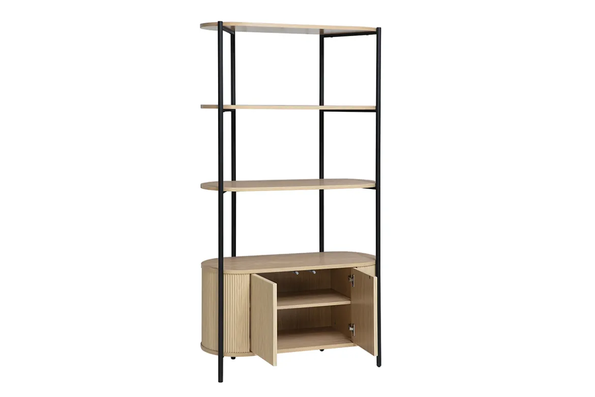 Bibliothèque avec rangements finition bois clair chêne et métal L100 cm ZORA