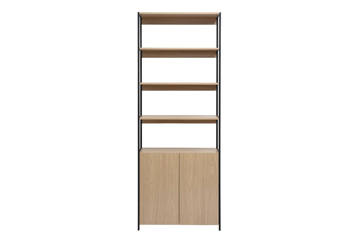 Bibliothèque avec rangements finition bois clair chêne et métal noir L80 cm MAXENCE