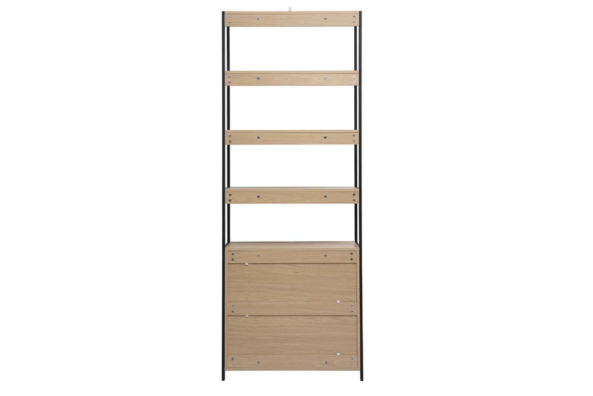 Bibliothèque avec rangements finition bois clair chêne et métal noir L80 cm MAXENCE