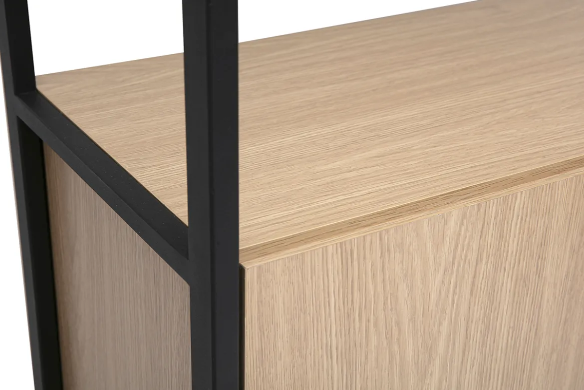Bibliothèque avec rangements finition bois clair chêne et métal noir L80 cm MAXENCE