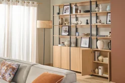 Bibliothèque avec rangements finition bois clair chêne et métal noir L80 cm MAXENCE